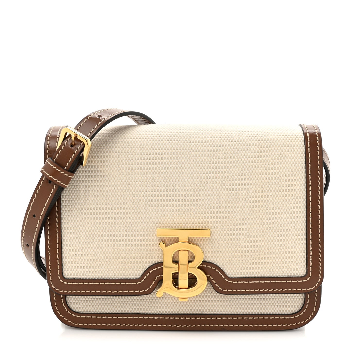 Canvas Calfskin Small TB Bag Natural Malt Brown