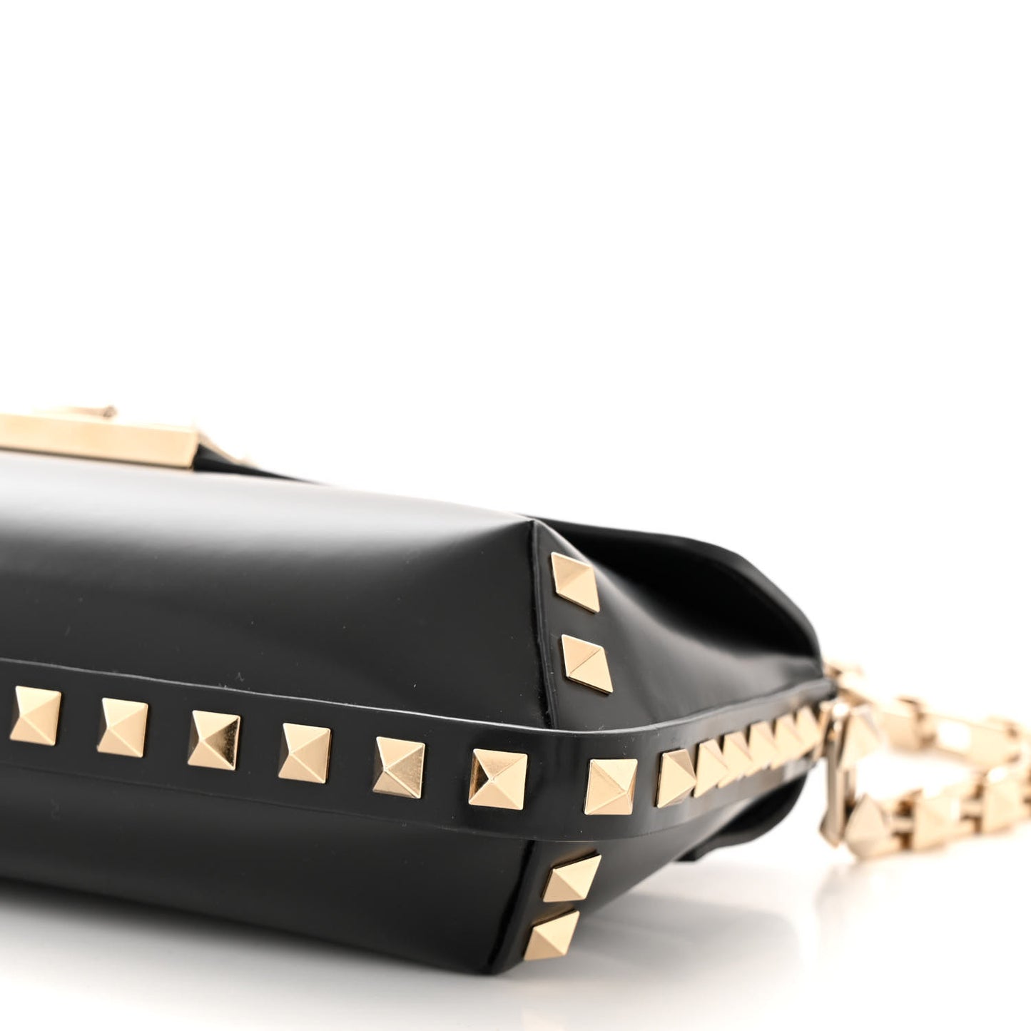Brushed Calfskin Rockstud Flip Lock Chain Shoulder Bag Black