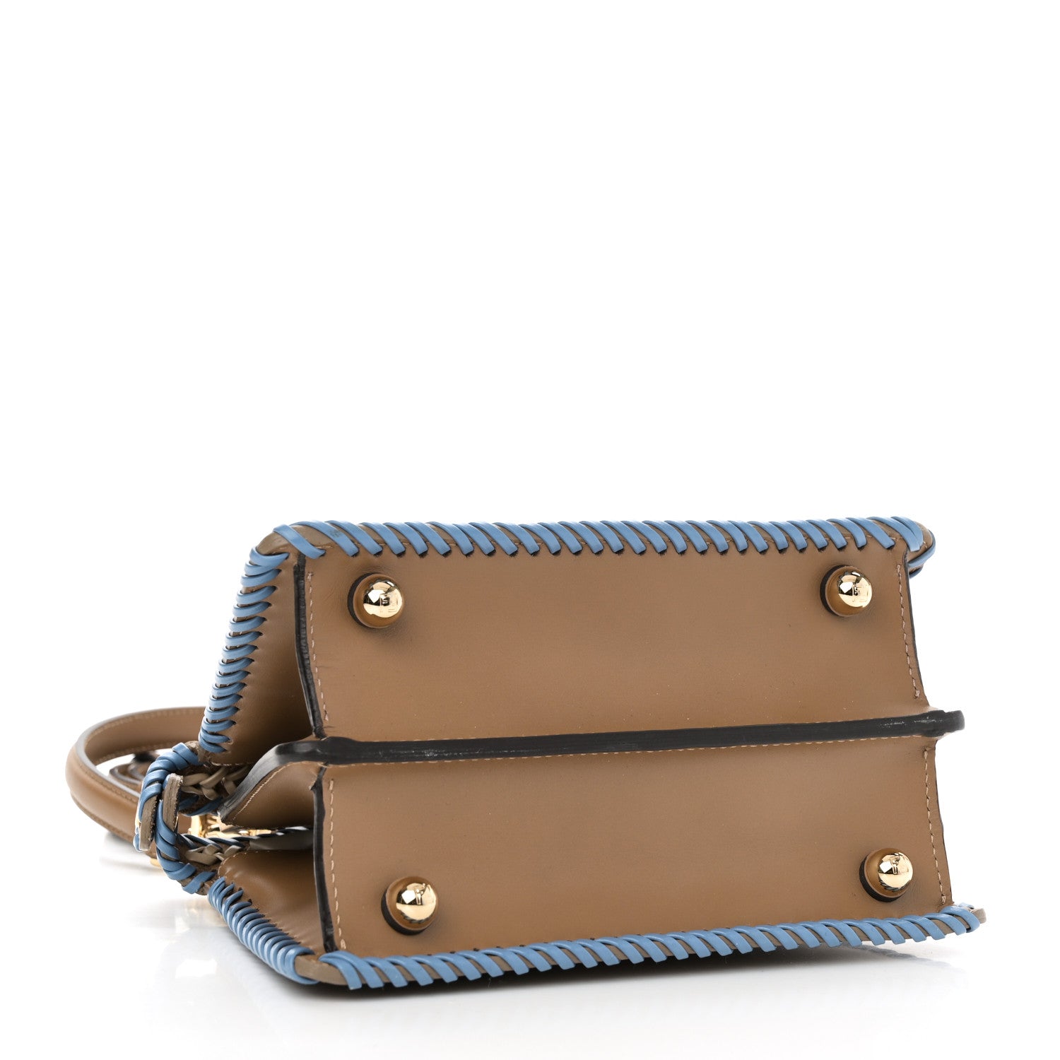 Fendi Vitello King Shiny Nappa Intreccio Petite Peekaboo I SEE U Satchel Sand Beige Blue 4 of 9