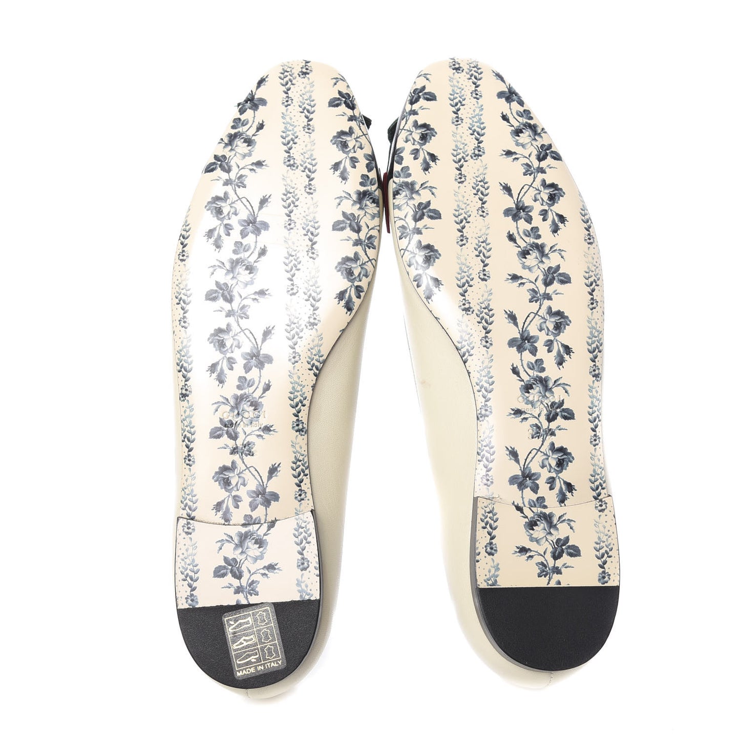 Calfskin Web Bow Womens Ballet Flats 37.5 Black Vintage White