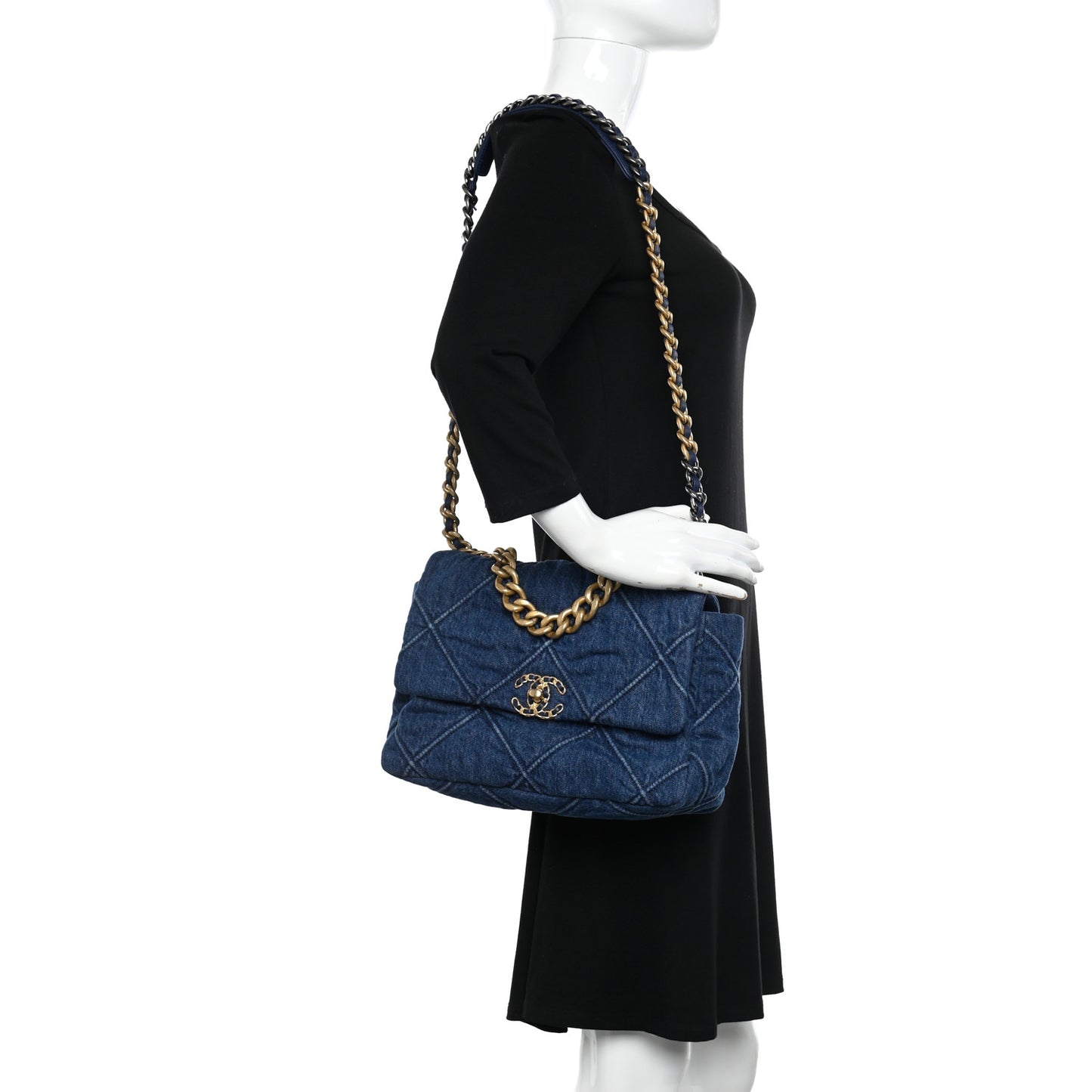 Denim Quilted Large Chanel 19 Flap Blue