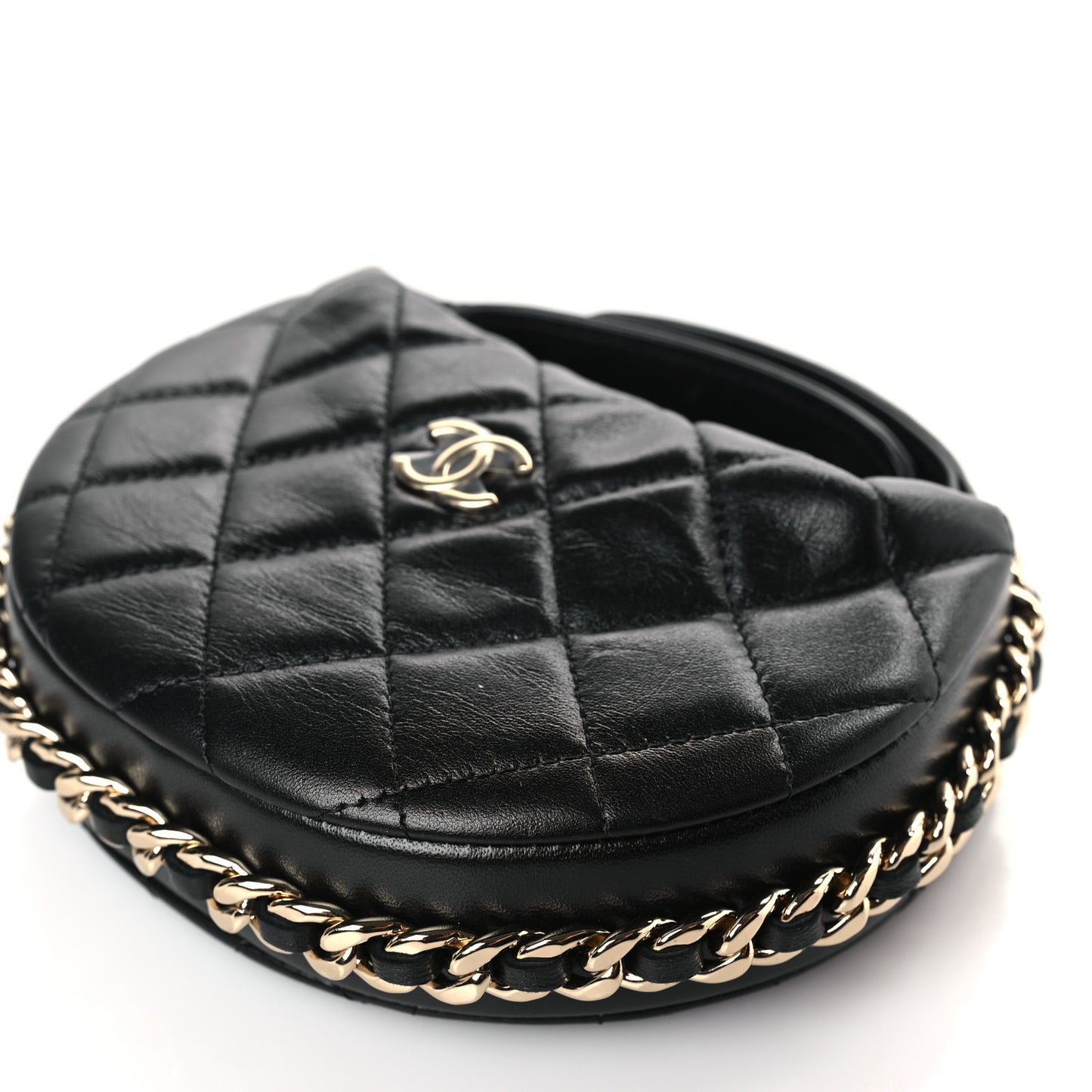 Lambskin Quilted Chain Around Pouch Black