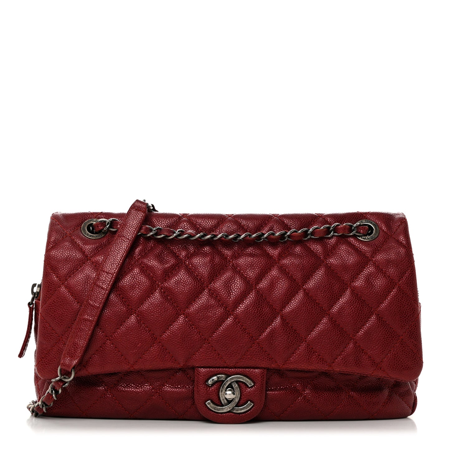 Iridescent Caviar Quilted Large Chic Flap Red