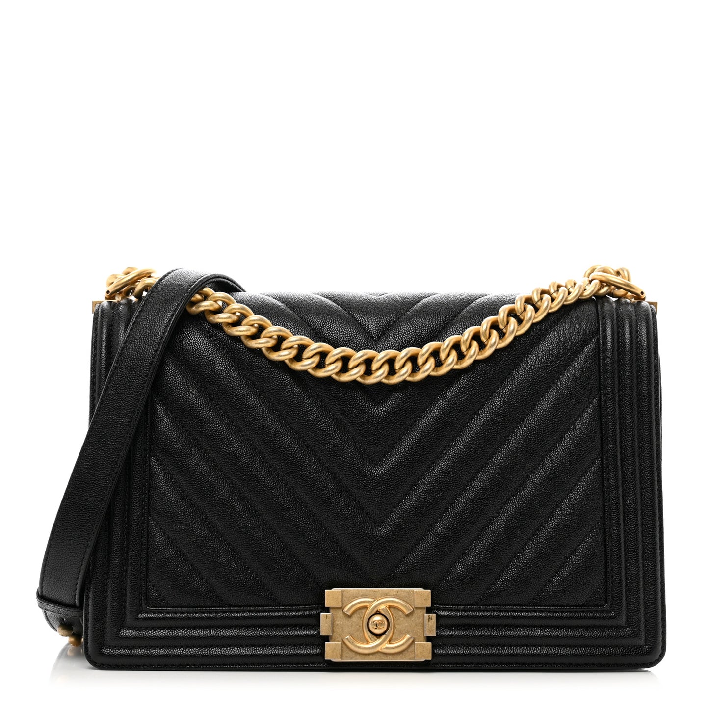 Caviar Chevron Quilted New Medium Boy Flap Black