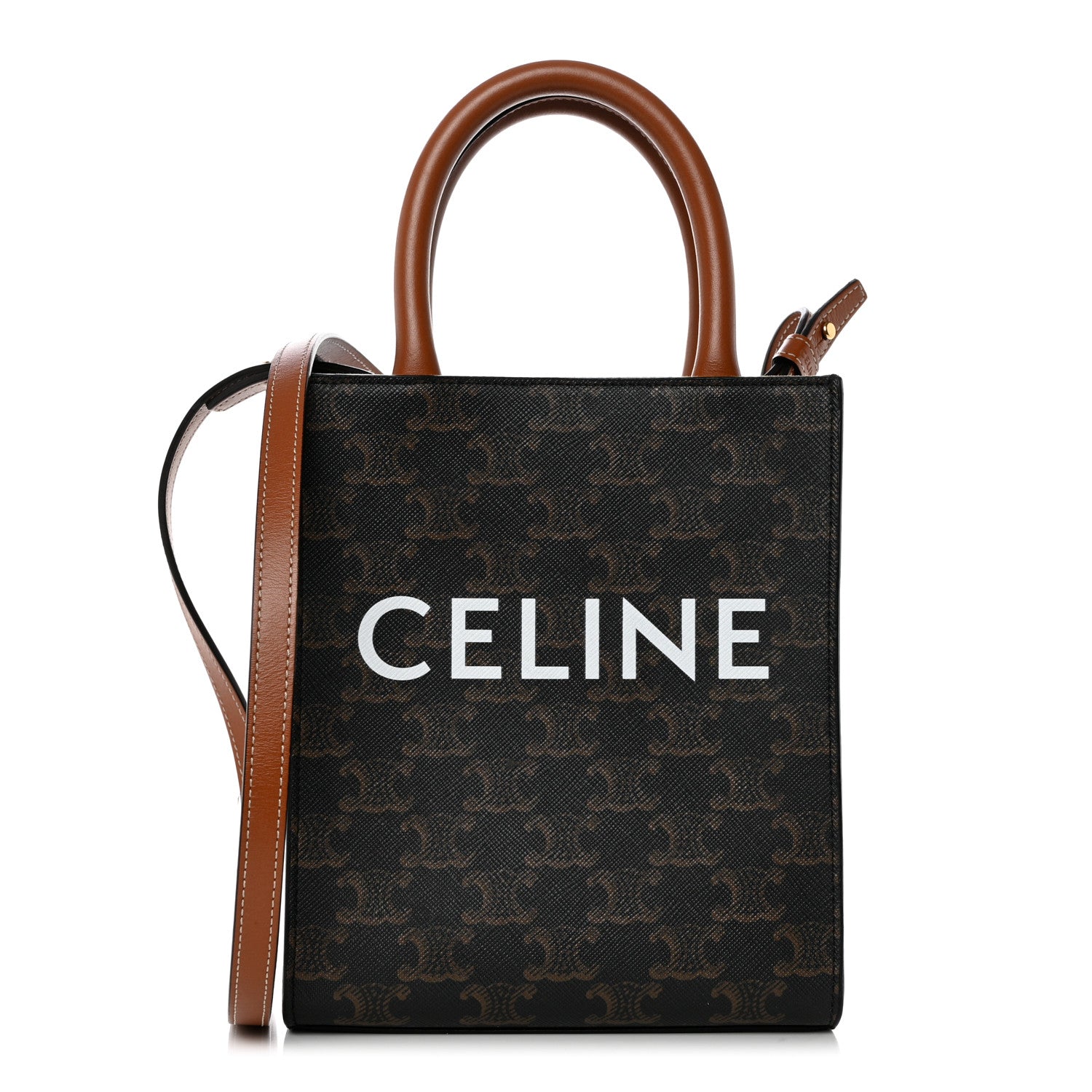 Celine Triomphe Canvas Calfskin Mini Vertical Cabas Tan 1 of 9