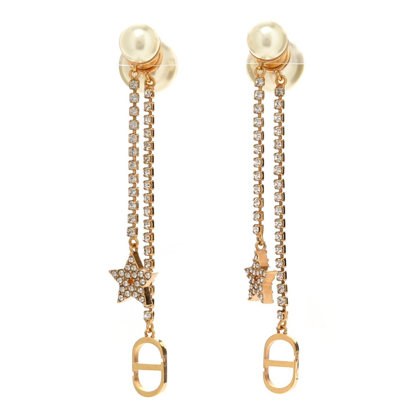 Pearl Crystal Star Tribale Dangle Chain Earrings Gold