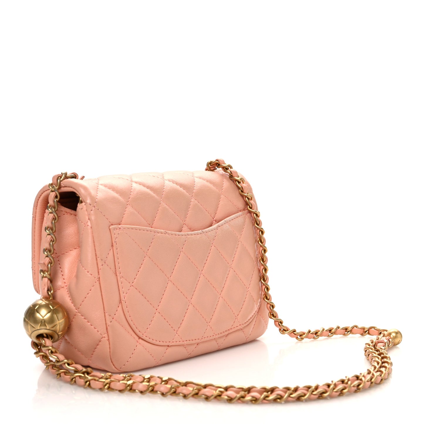 Lambskin Quilted Mini Pearl Crush Flap Light Orange