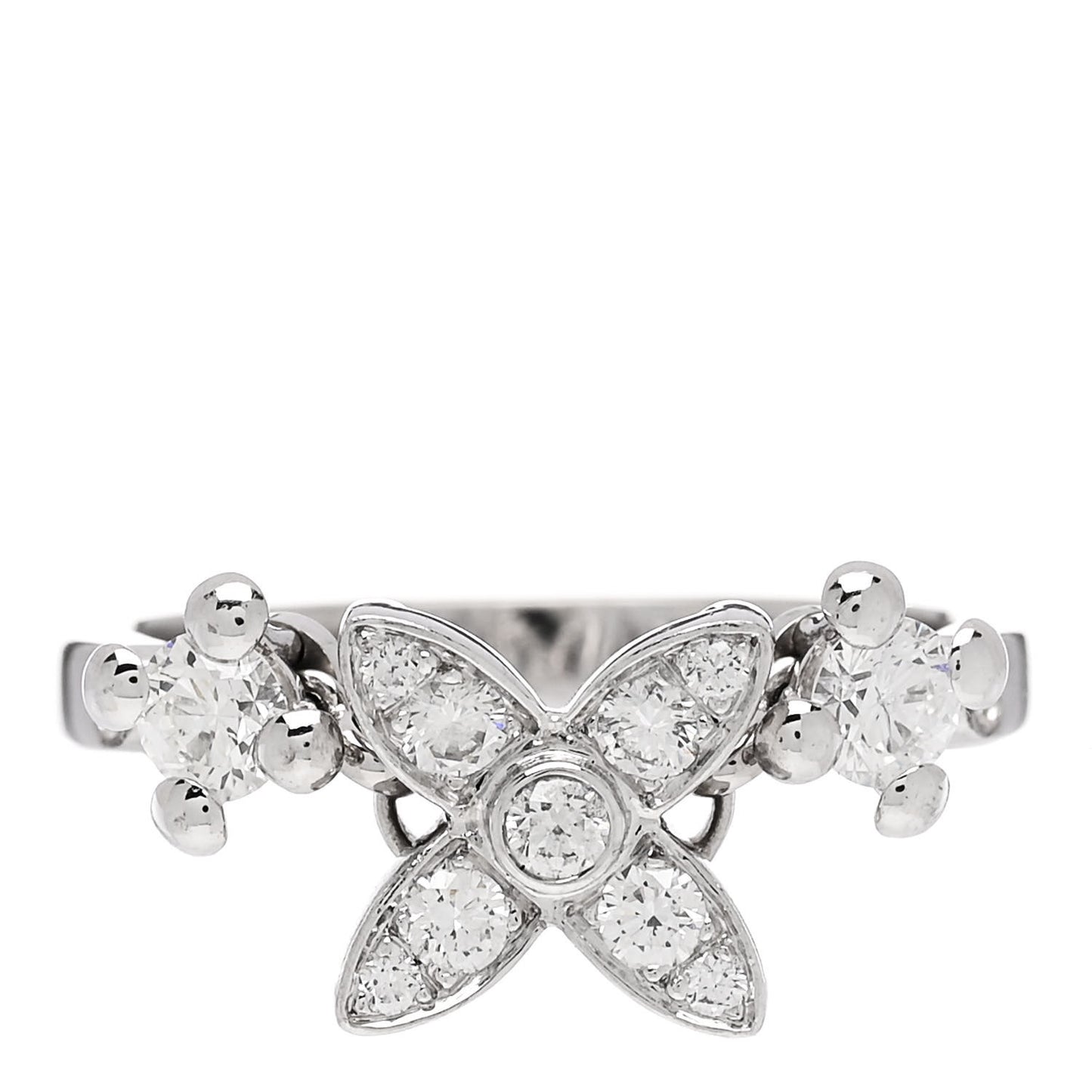 18K White Gold Diamond Blossom Chain Ring 53 6.5