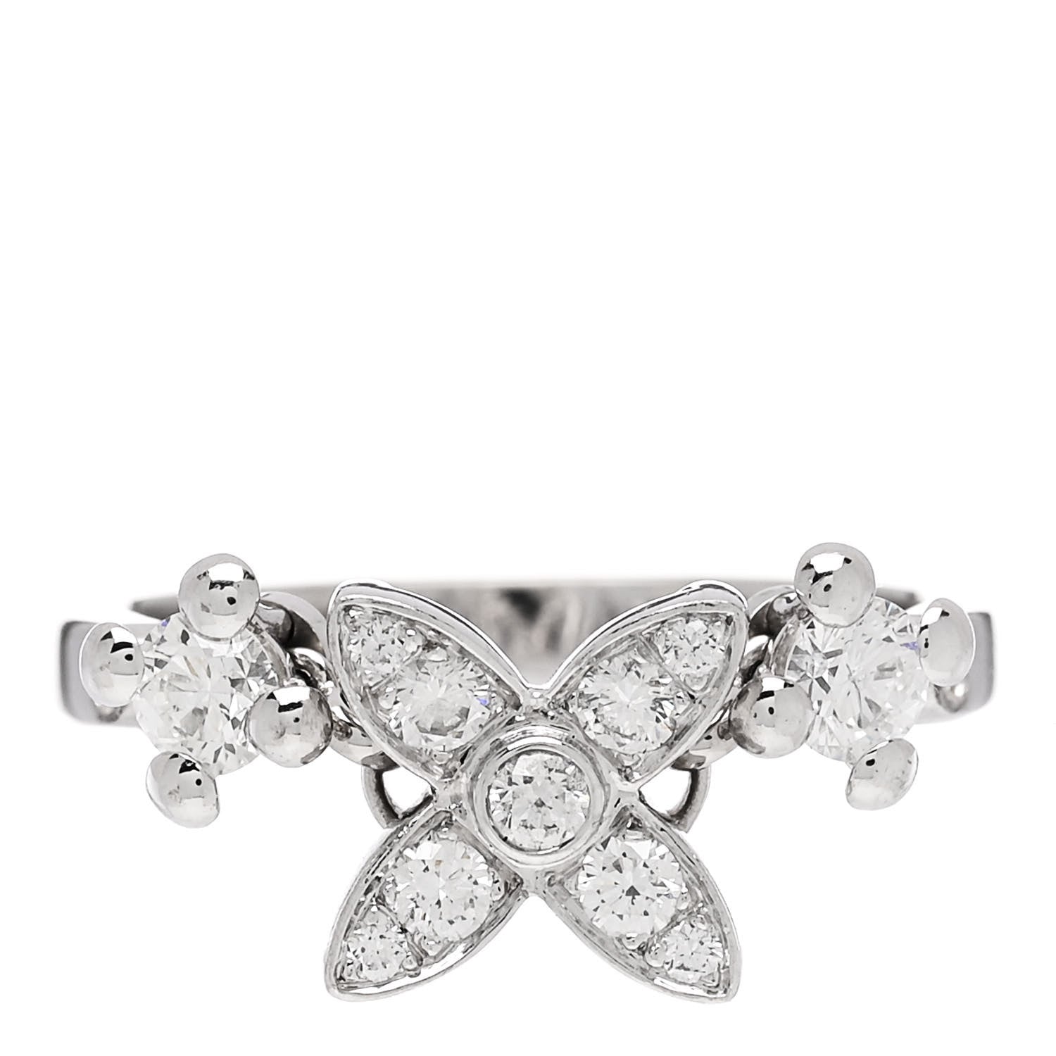 Louis Vuitton 18K White Gold Diamond Blossom Chain Ring 53 6.5 1 of 6