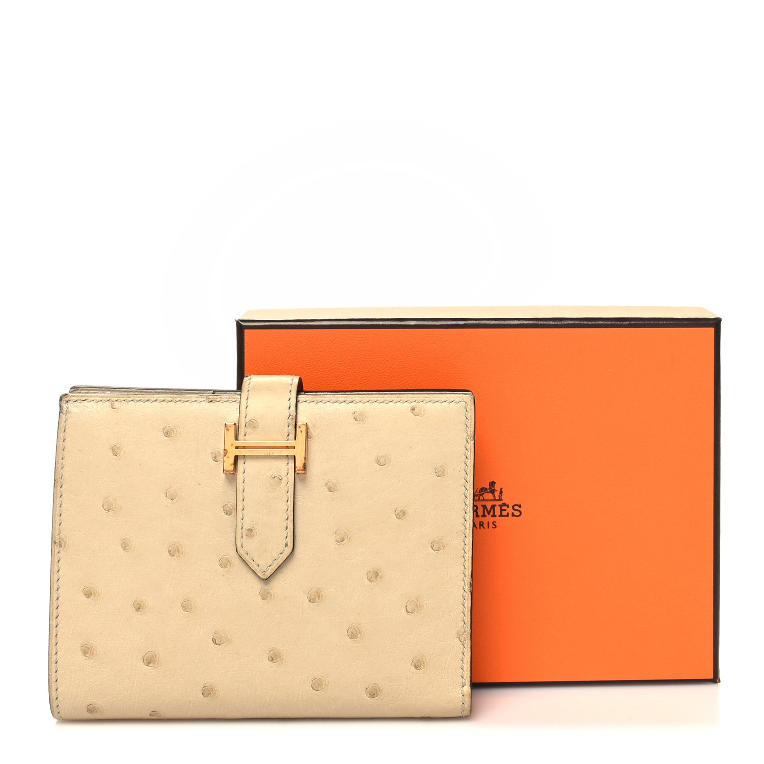 Hermes Ostrich Bearn Compact Wallet Trench 13 of 13