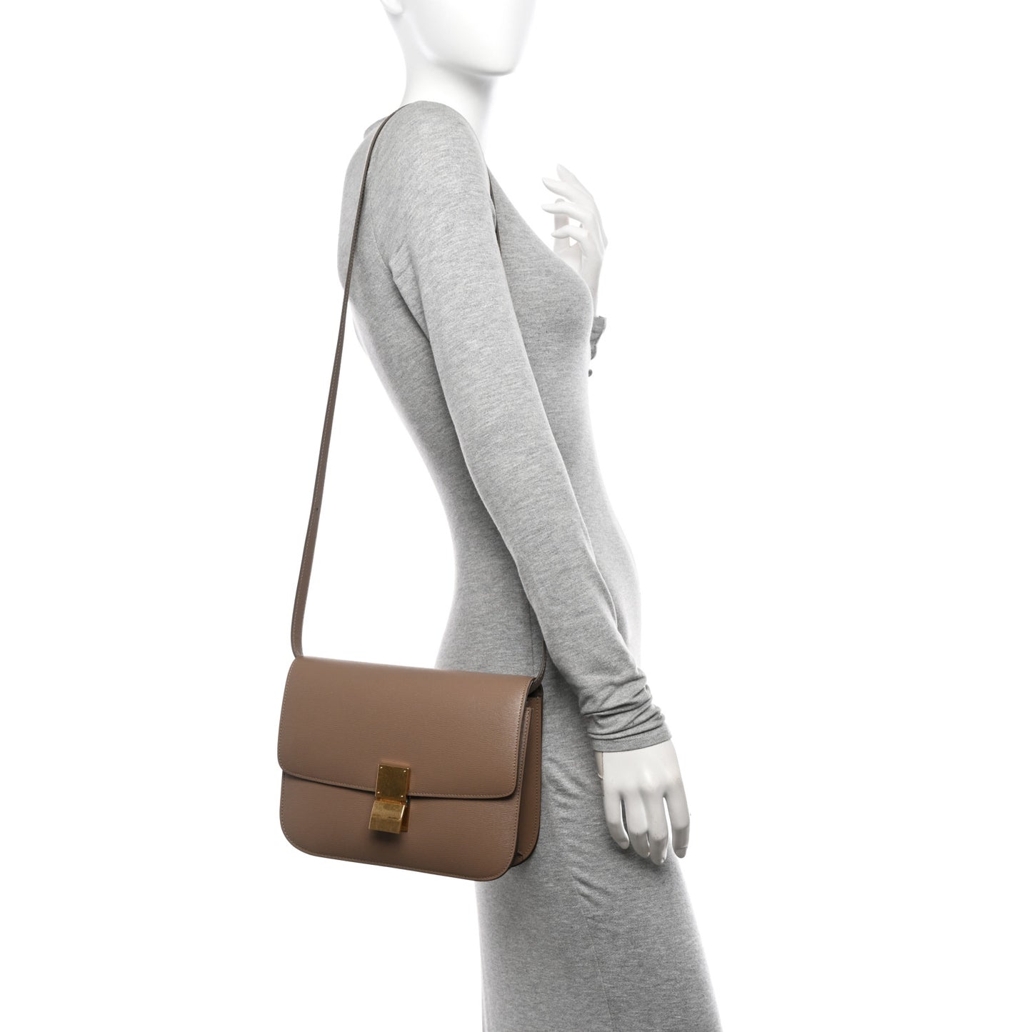 Liege Calfskin Medium Classic Box Flap Bag Taupe