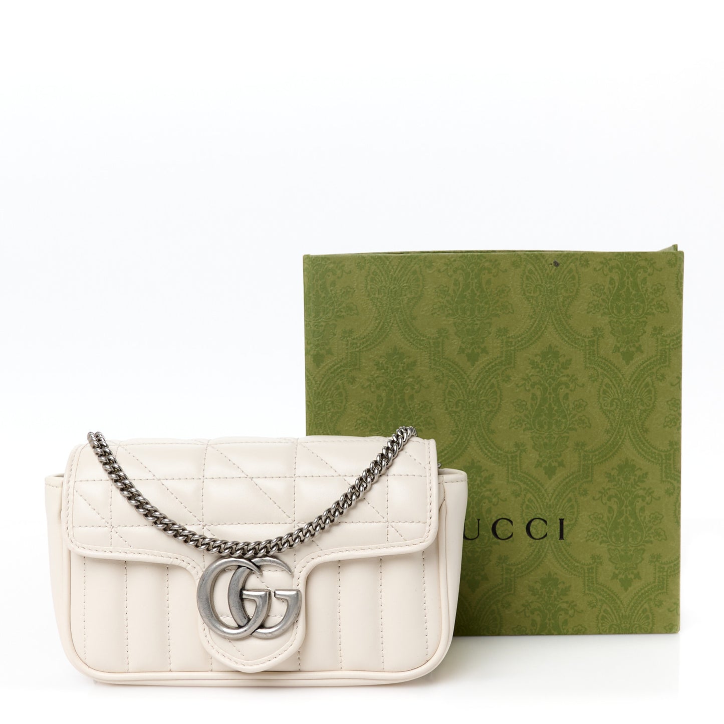 Calfskin Matelasse Aria Super Mini GG Marmont Shoulder Bag Mystic White
