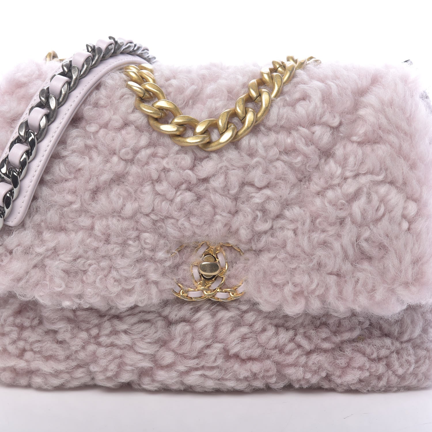 Chanel Shearling Sheepskin Medium 19 Flap Light Pink 10 of 11