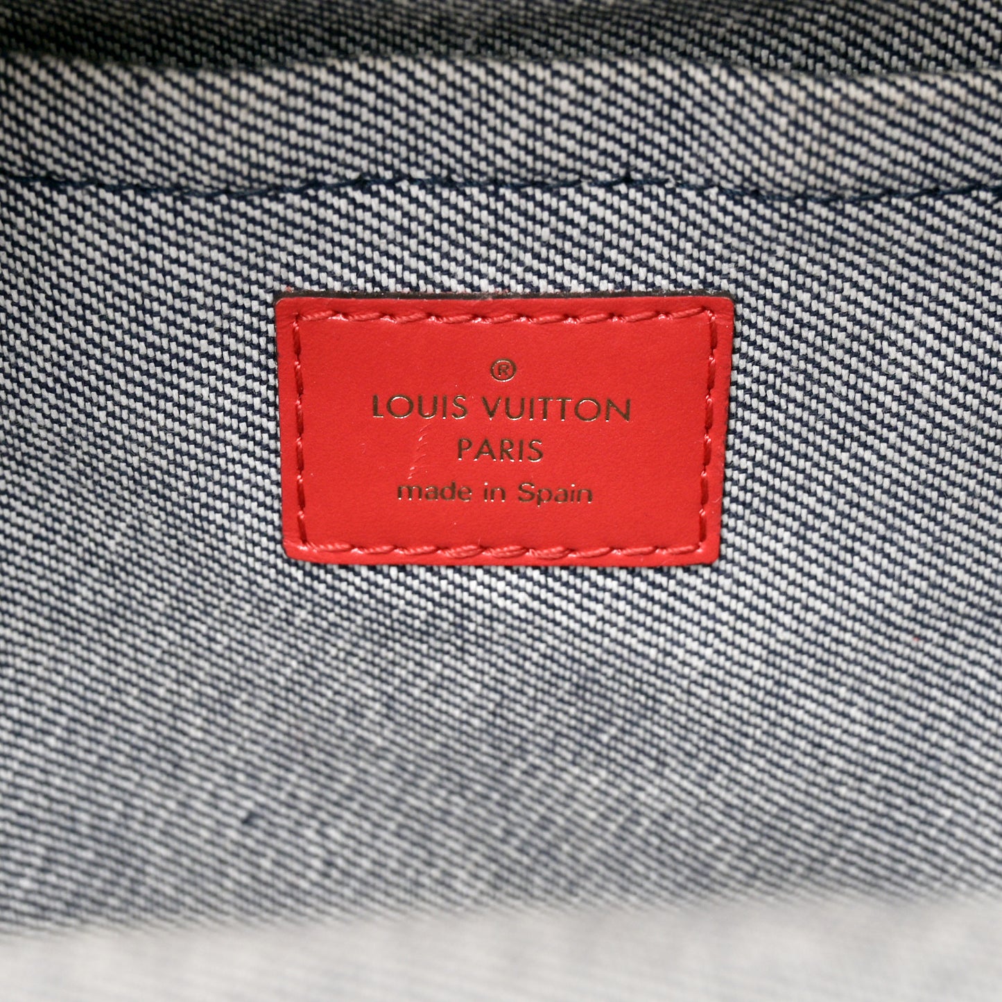 Denim Damier Monogram Patchwork Palm Springs Backpack Mini Blue Rouge