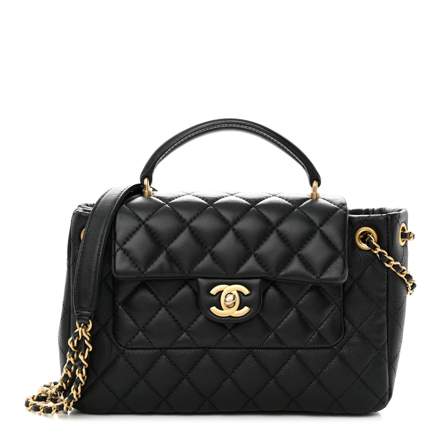 Caviar Calfskin Quilted Small Top Handle Flap Black