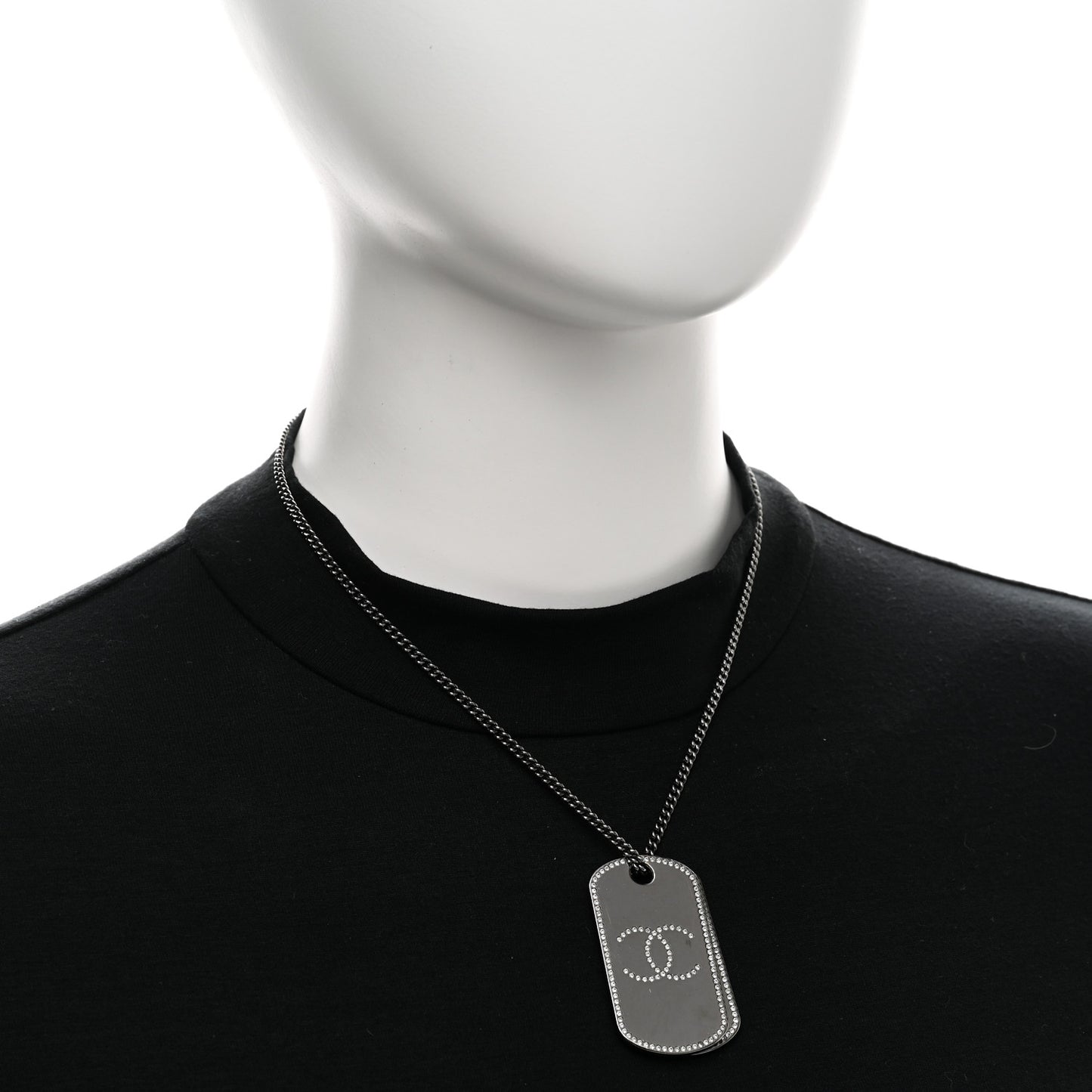 Metal Crystal Ruthenium Dog Tag Charm Necklace Black