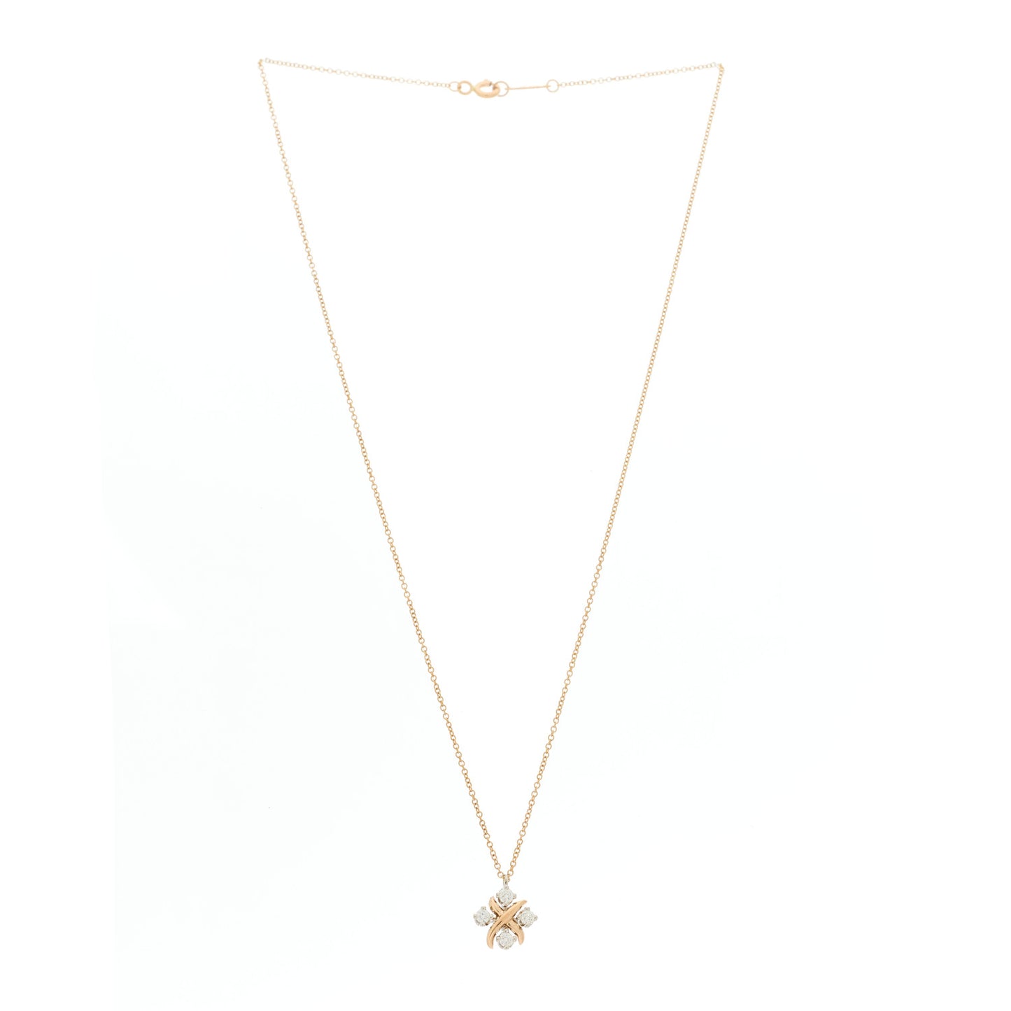 18K Rose Gold Platinum Diamond Schlumberger Lynn Pendant Necklace