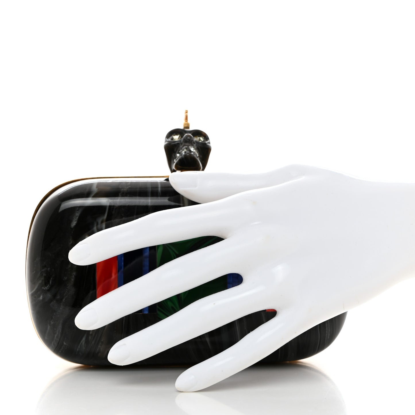 PVC Marble Skull Box Clutch Black Multicolor