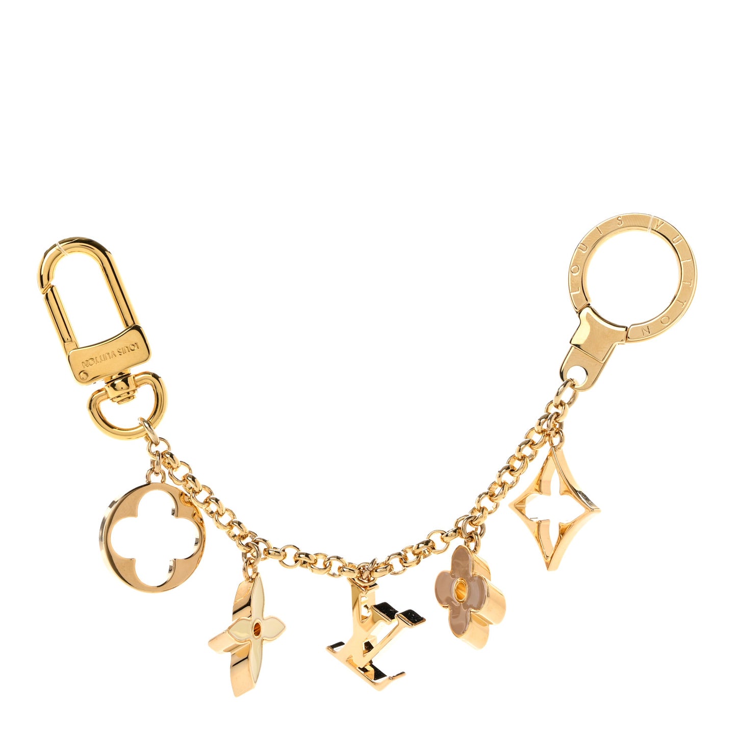 Brass Enamel Fleur De Monogram Bag Charm Chain Gold