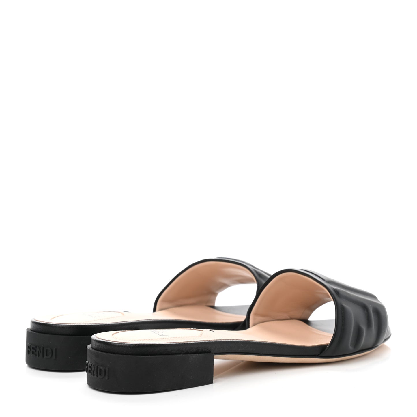 Nappa FF Embossed Flat Slide Sandals 37 Black