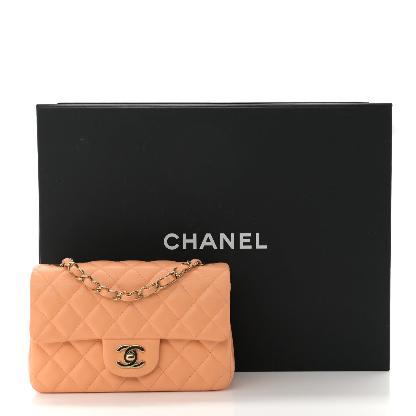 Lambskin Quilted Mini Rectangular Flap Light Orange