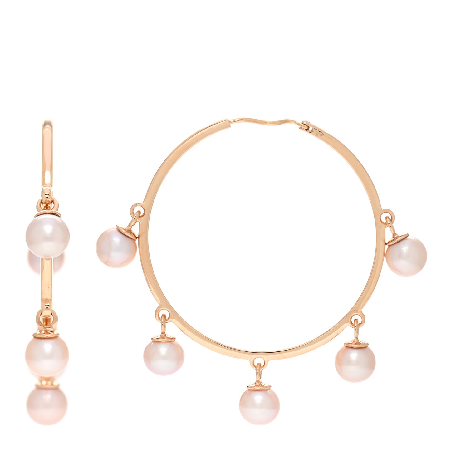 18K Rose Gold Pearl Hoop Earrings
