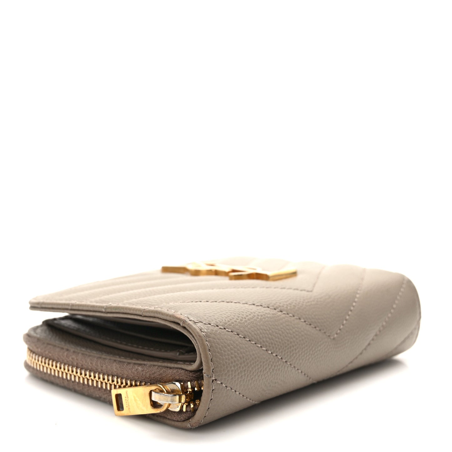 Grain De Poudre Matelasse Chevron Monogram Compact Zip Around Wallet Dark Latte