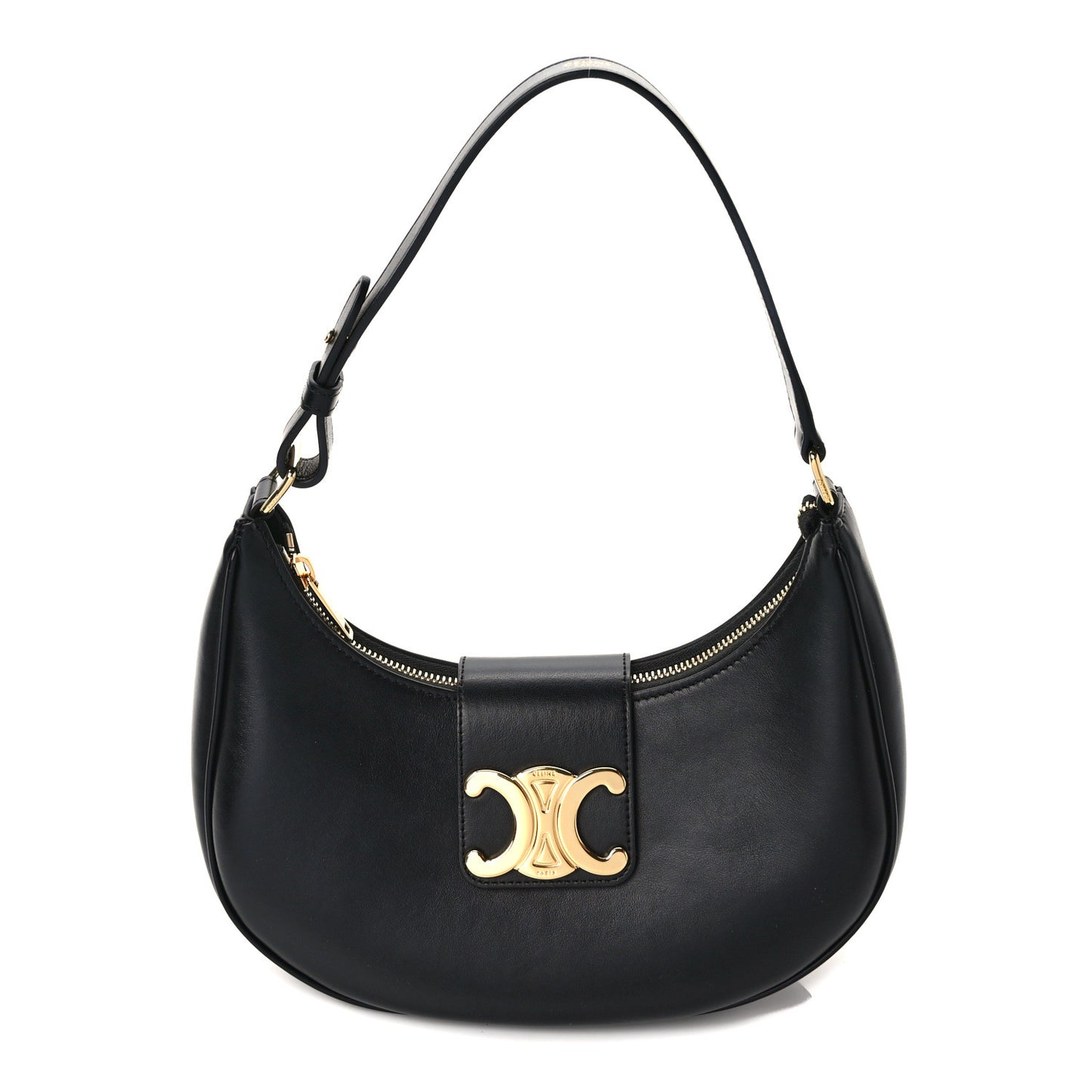 Smooth Calfskin Medium Strap Ava Triomphe Shoulder Bag Black