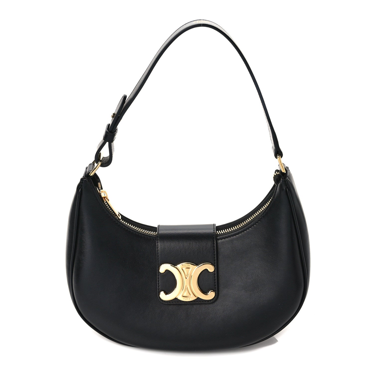 Celine Smooth Calfskin Medium Strap Ava Triomphe Shoulder Bag Black 1 of 9