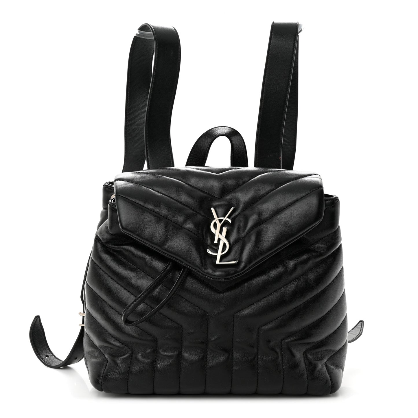 SAINT LAURENT Calfskin Y Quilted Monogram Small Loulou Backpack Black