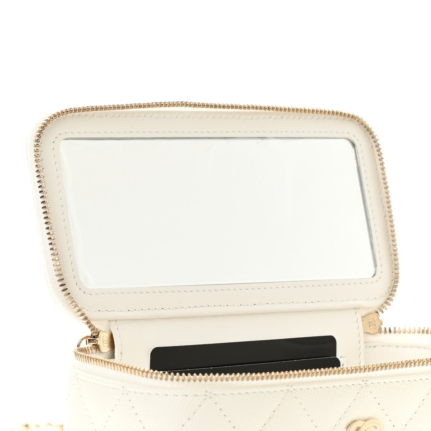 Caviar Quilted Small Vanity Case With Chain White
