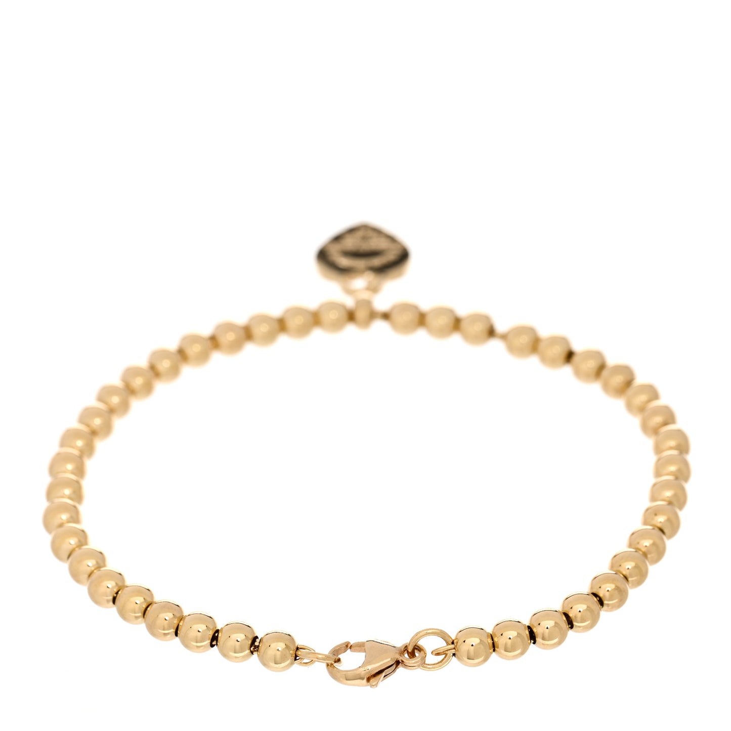 18K Yellow Gold 4mm Return To Tiffany Bead Heart Tag Bracelet