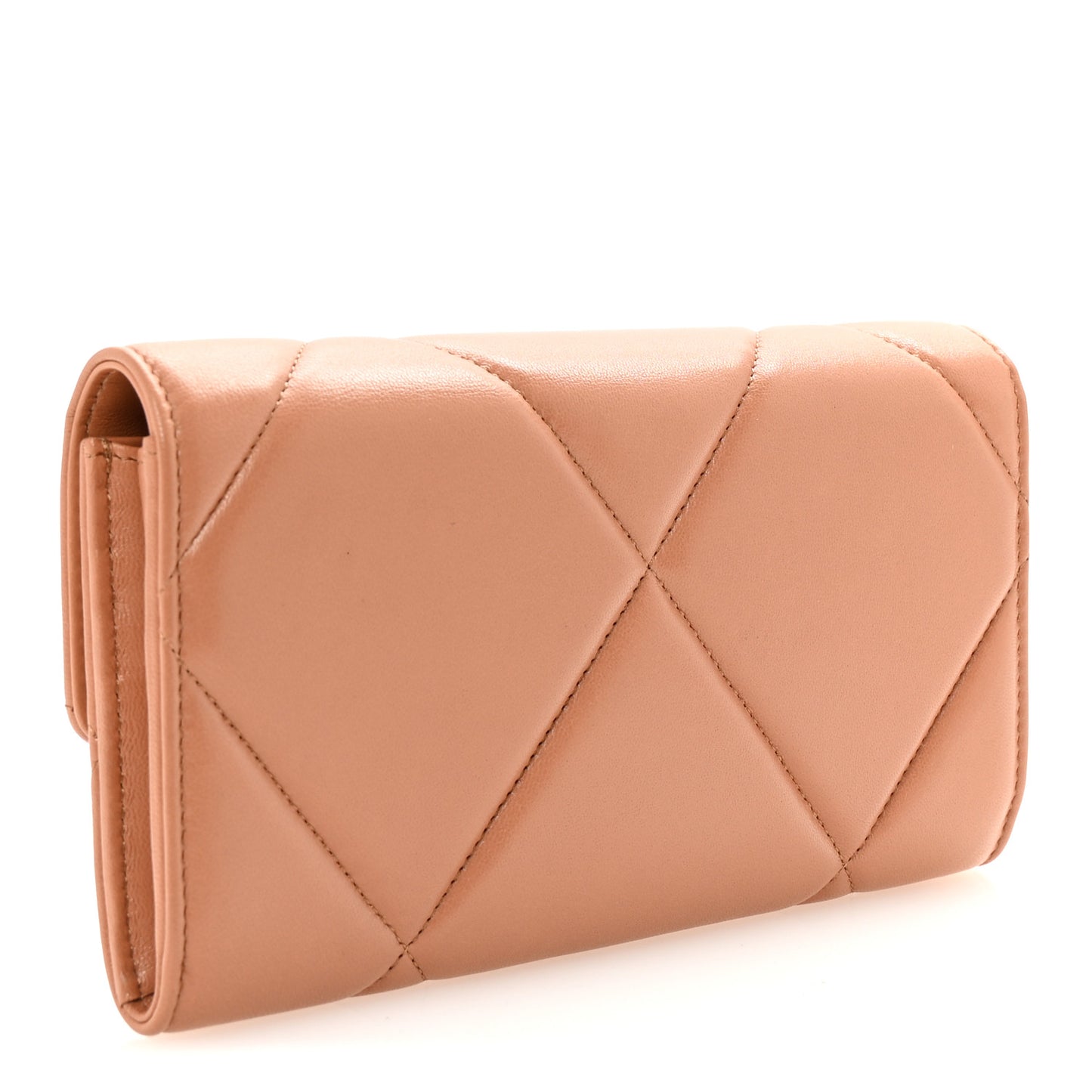 Lambskin Quilted Chanel 19 Flap Wallet Brown