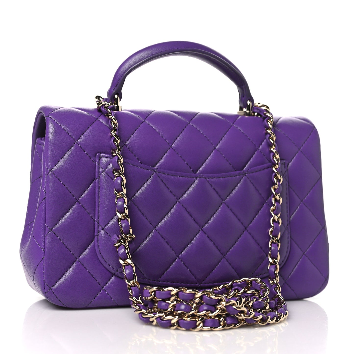 Lambskin Quilted Mini Top Handle Rectangular Flap Dark Purple