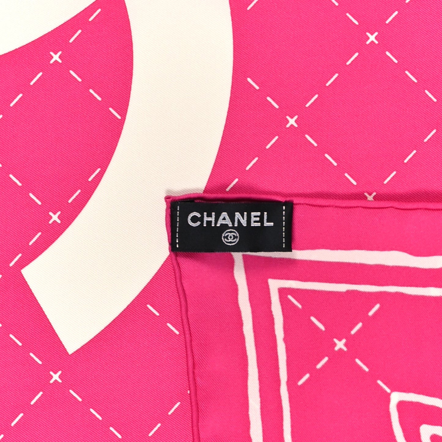 Silk CC Logo Square Scarf Fuschia Ecru