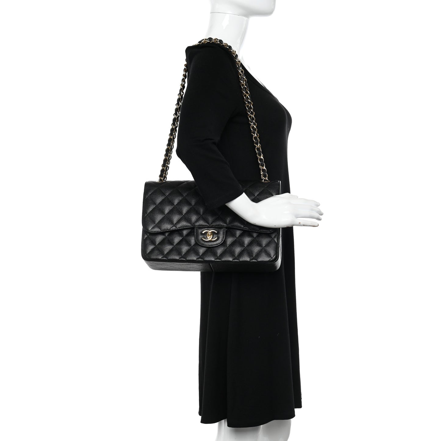 Caviar Quilted Jumbo Double Flap Black