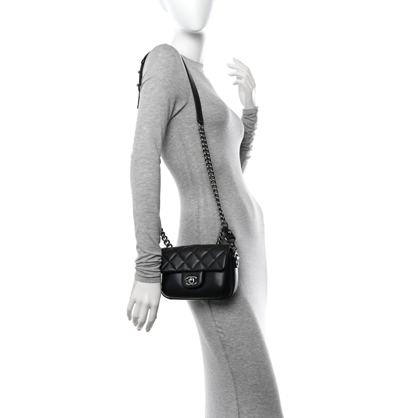 Calfskin Quilted Small Rock My Shoulder Flap Black