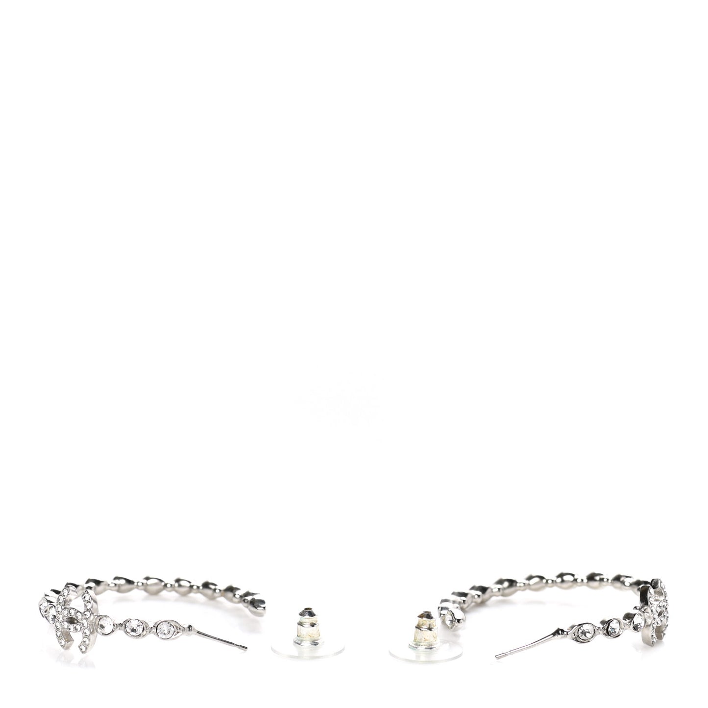 Metal Crystal CC Hoop Earrings Silver