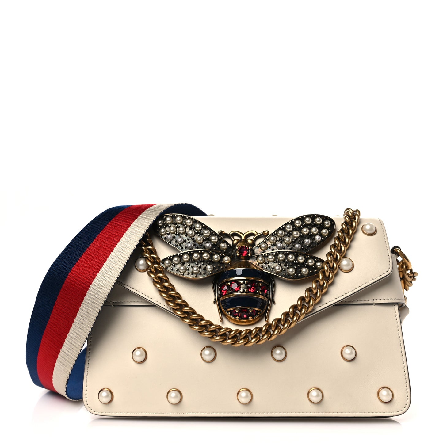 Nappa Pearl Studded Mini Queen Margaret Broadway Shoulder Bag Mystic White