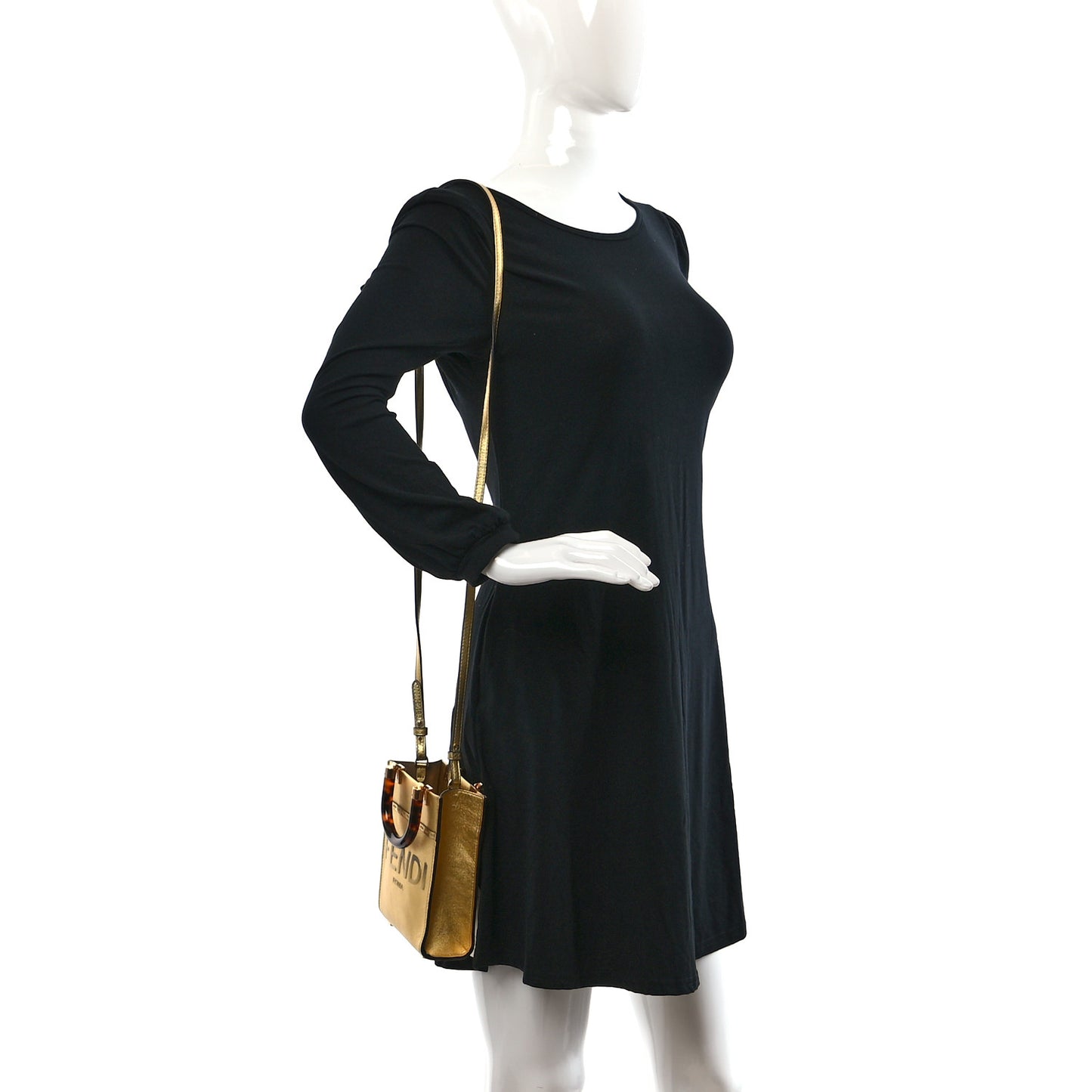 Vitello Catalan Mirror Plexiglass Mini Fendi Sunshine Shopper Tote Gold