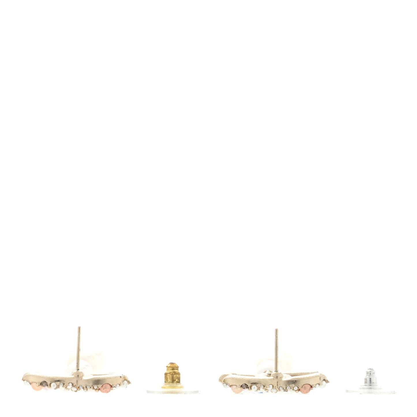 Pearl Crystal CC Charm Drop Earrings Gold Pink Pearly White