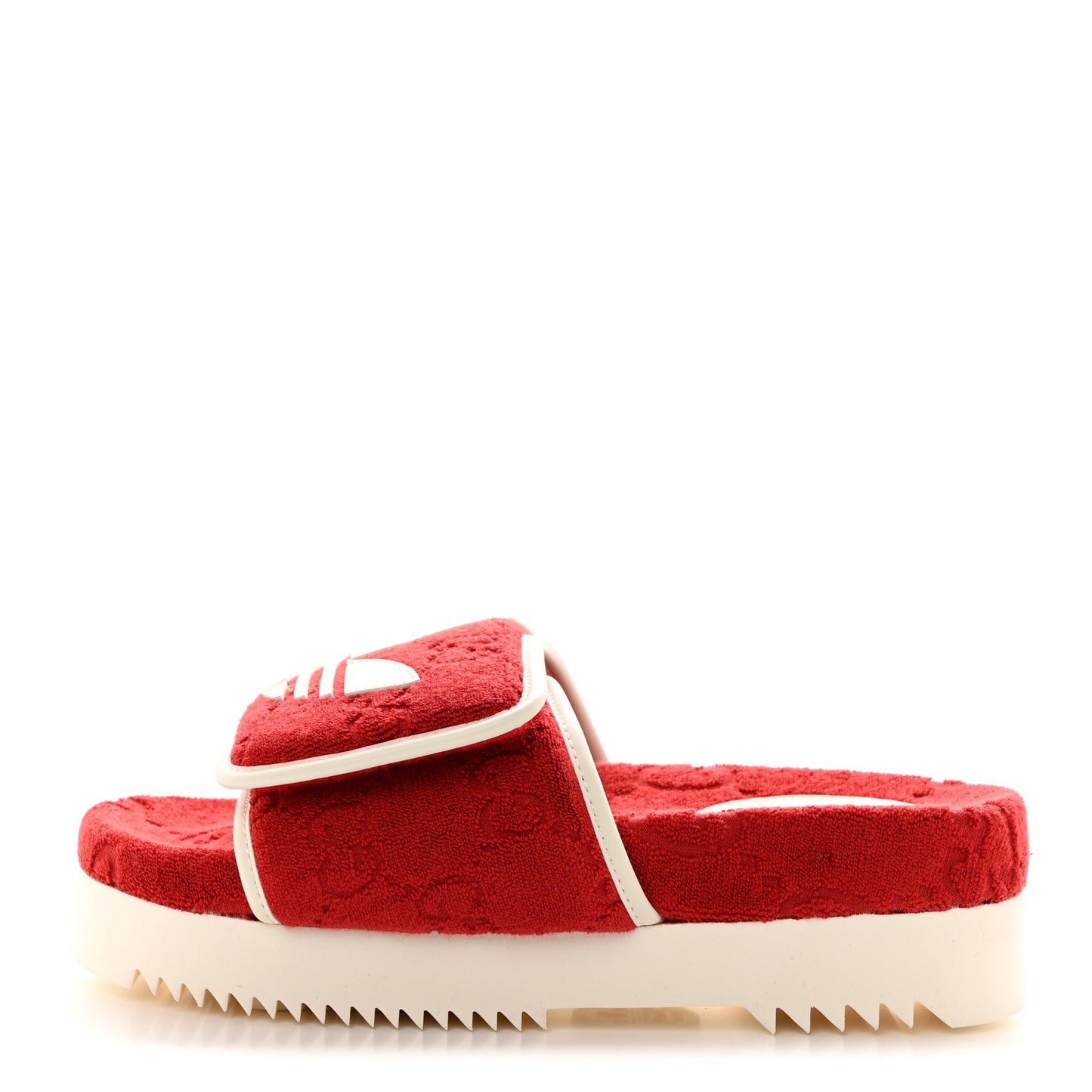 X ADIDAS Terry Cloth Trefoil GG Monogram Womens Platform Sandals 37 Maple Red Off White