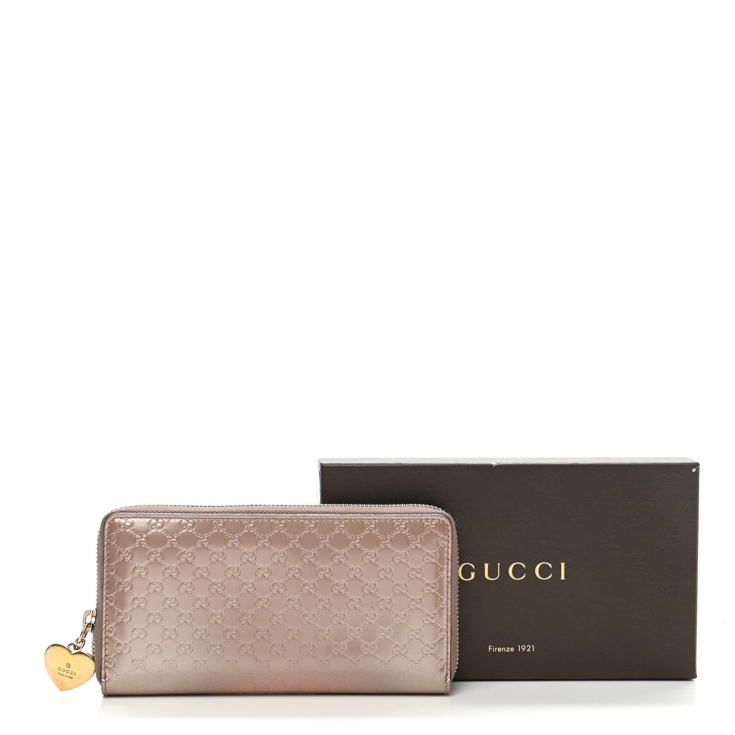 Gucci Metallic Microguccissima Zip Around Heart Wallet Pink 9 of 9
