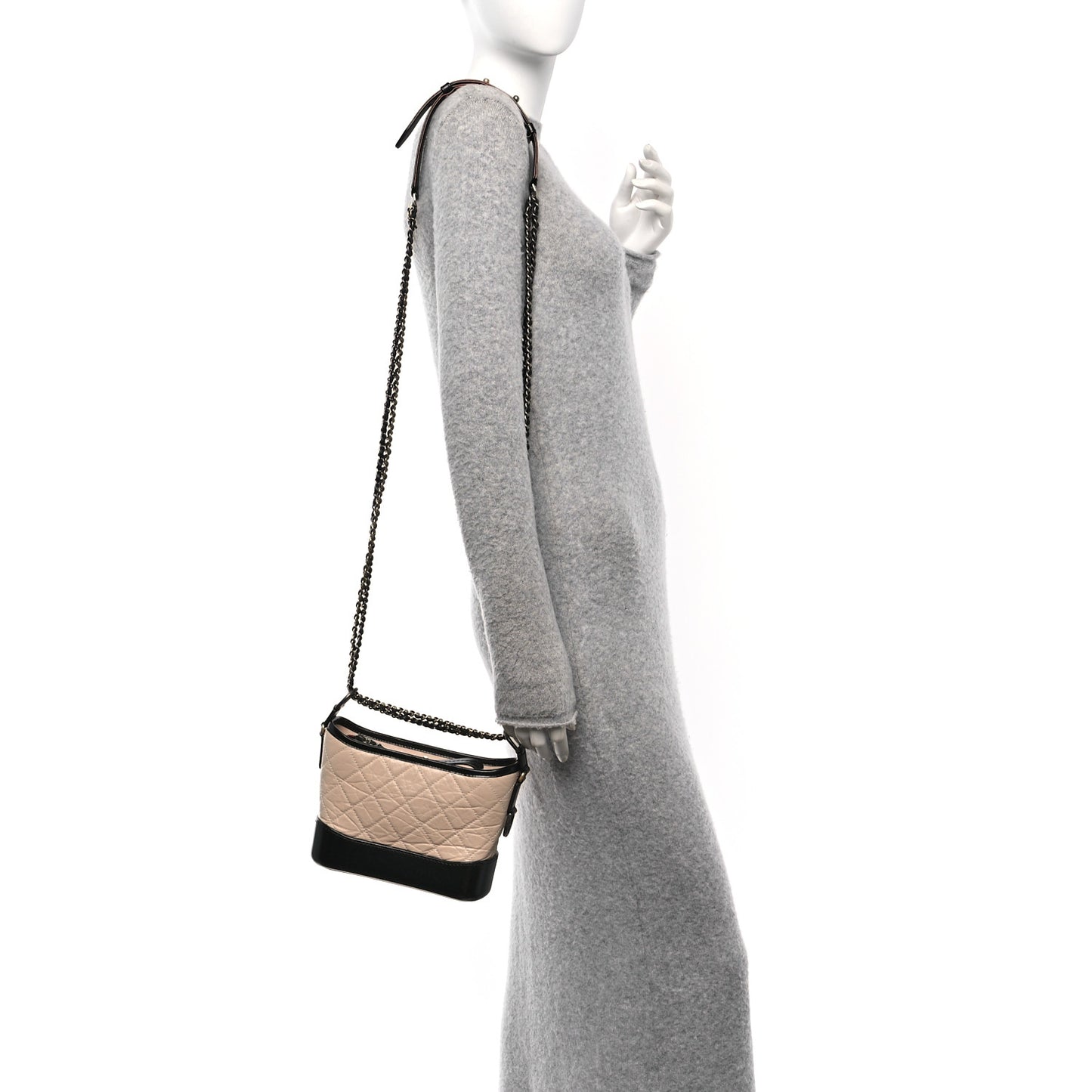 Aged Calfskin Quilted Small Gabrielle Hobo Beige Black