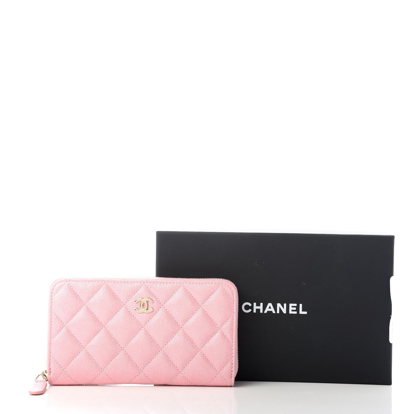 Iridescent Caviar Quilted Medium Zip Around Wallet Pink