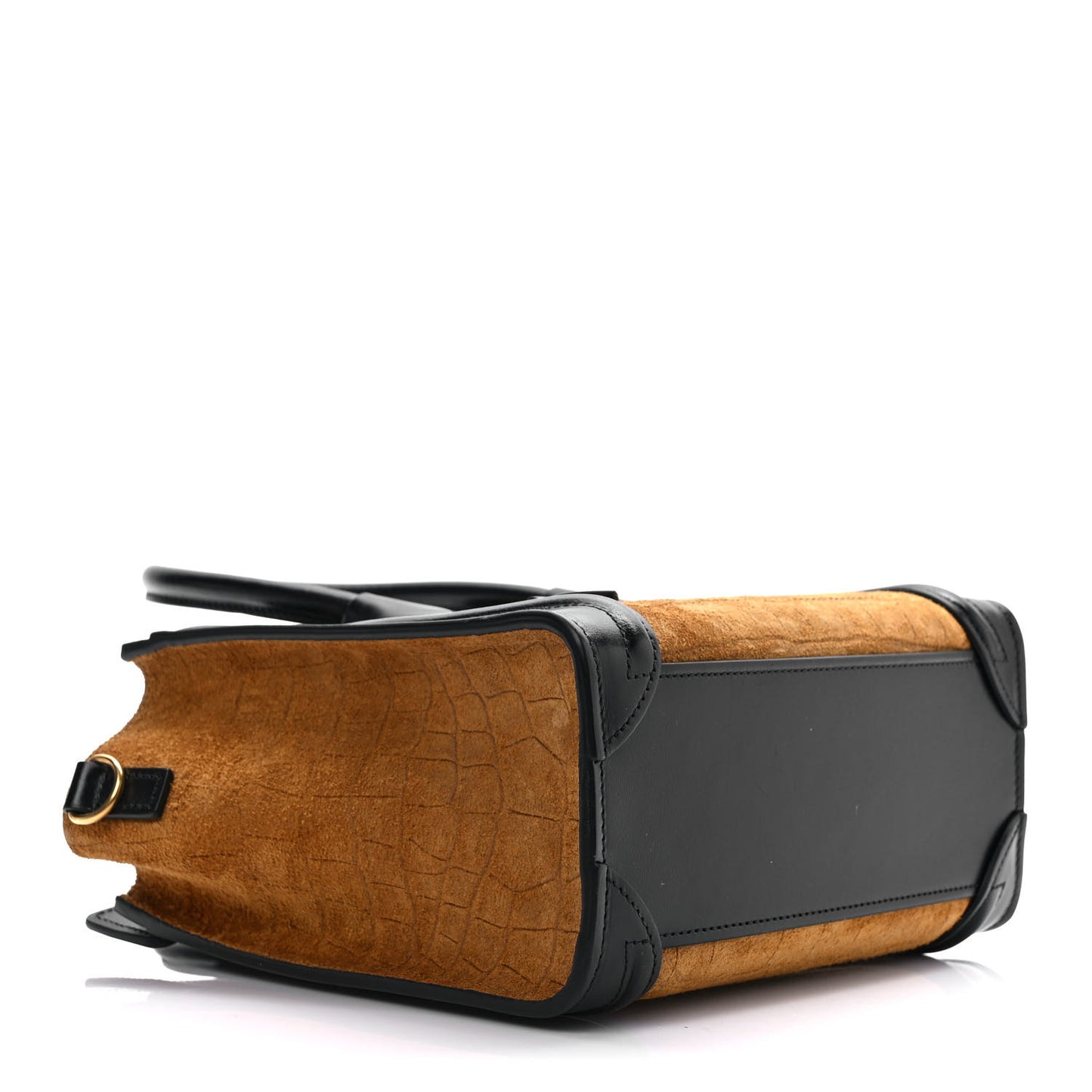 Crocodile Embossed Nubuck Smooth Calfskin Bi-Color Nano Luggage Havana Black