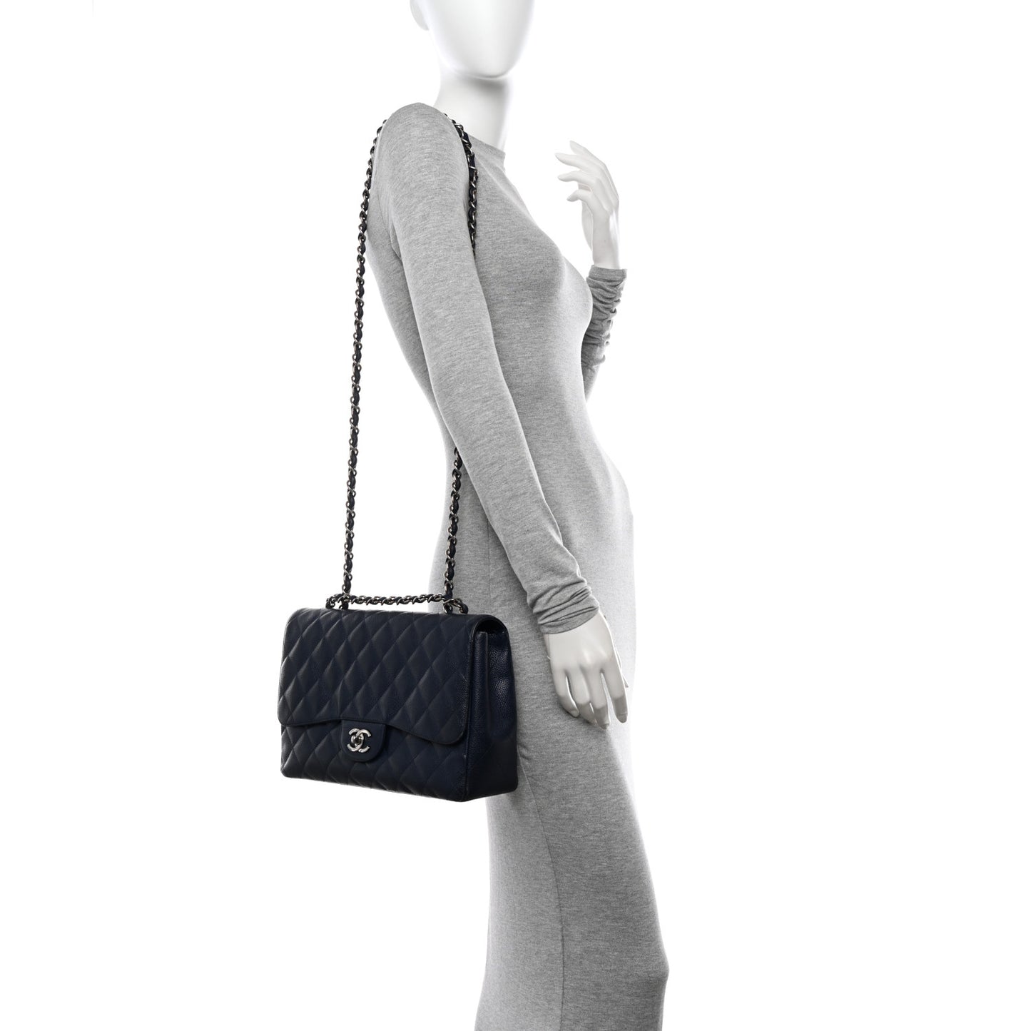 Caviar Quilted Jumbo Single Flap Navy