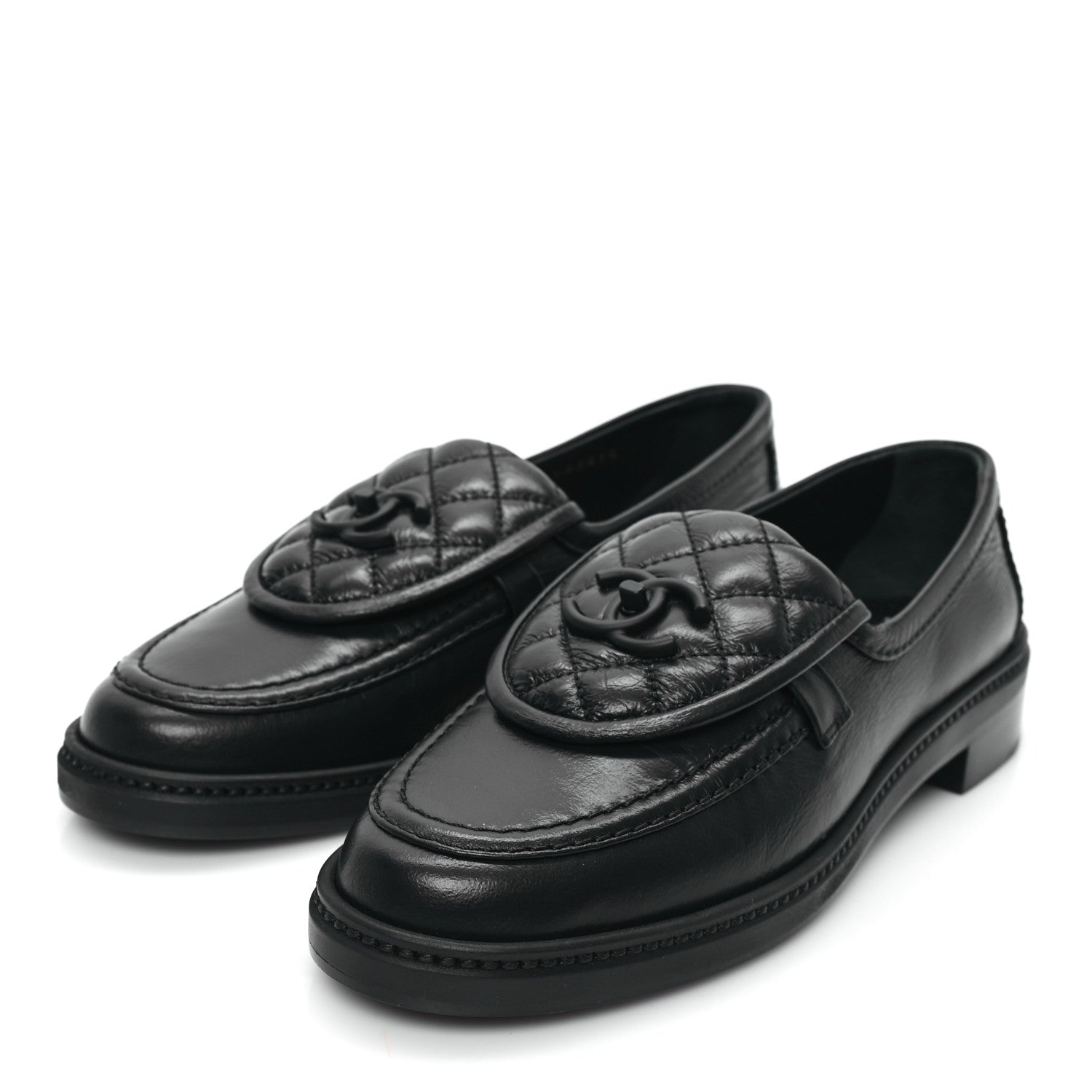 Chanel Crumpled Lambskin Quilted CC Turnlock Loafers 39 Black 3 of 9