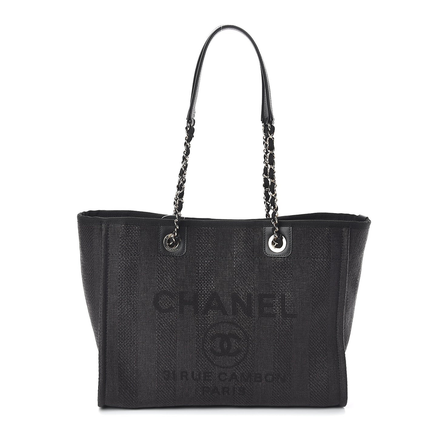 Mixed Fibers Striped Small Deauville Tote Black