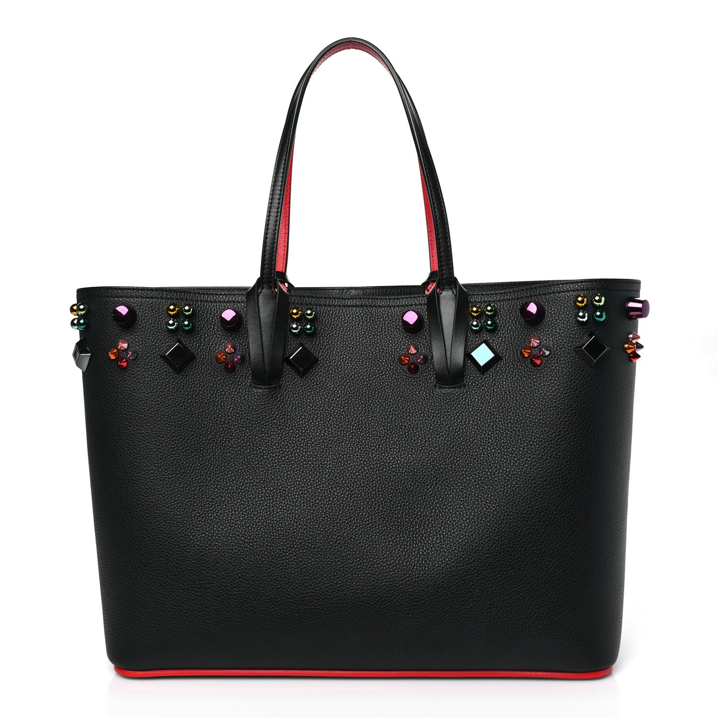 Calfskin Empire Spike Studded East West Cabata Tote Black Multicolor